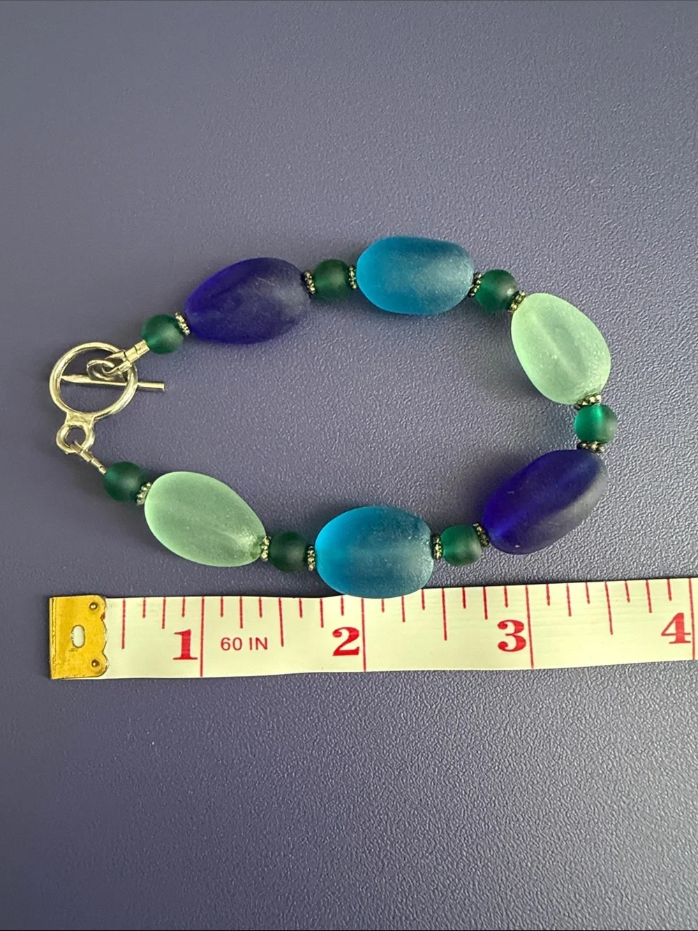 Green and Blue Seaglass Bead Bracelet - Women Jewelry